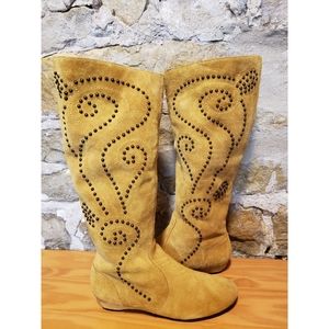 Aerosoles mustard yellow suede studded boots